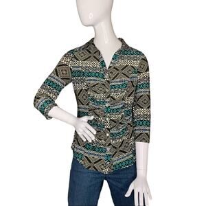 ICY Women Blouse Size M Multicolor 3/4 Sleeve Crystal Button Down